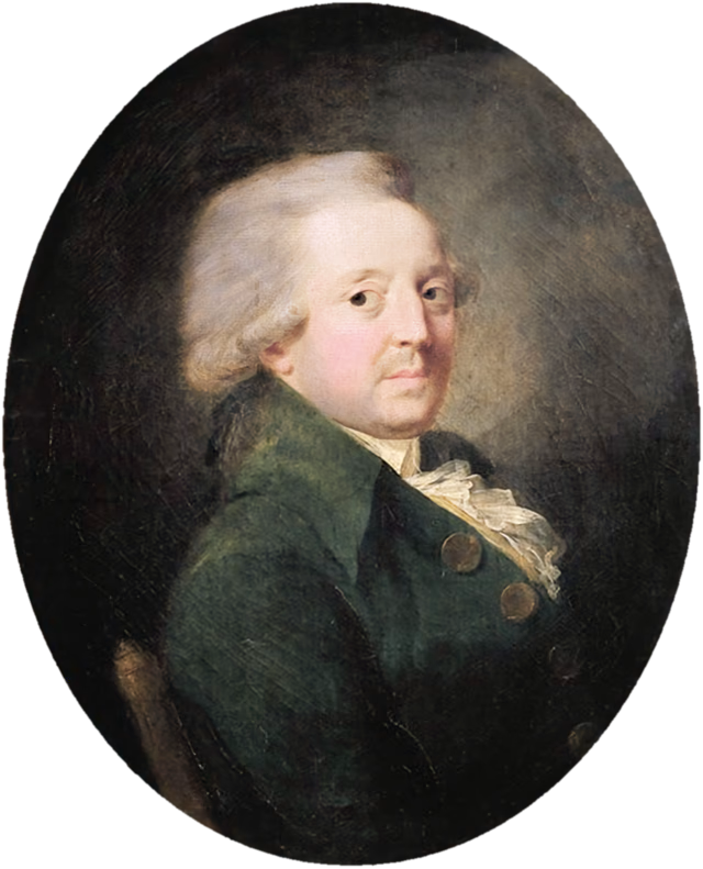 Painted portrait of Nicolas de Condorcet, in a powdered wig and a green coat
